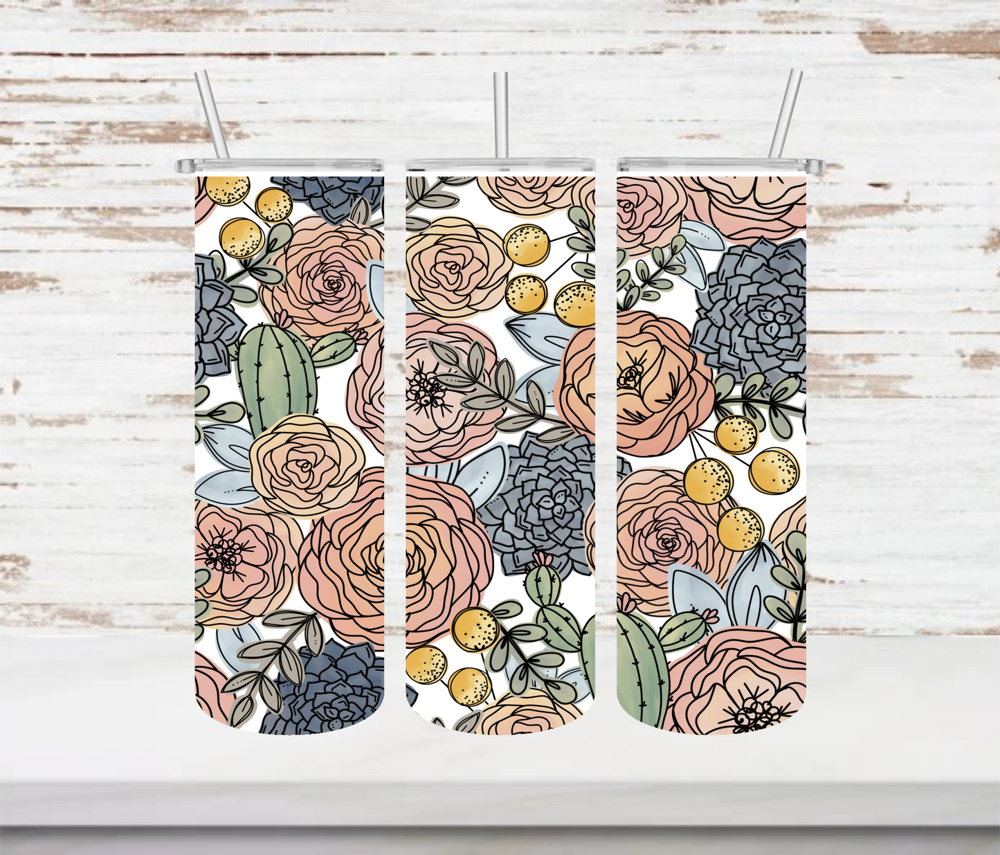Boho Floral Cactus Tumbler - Head Of Walker Farm LLC