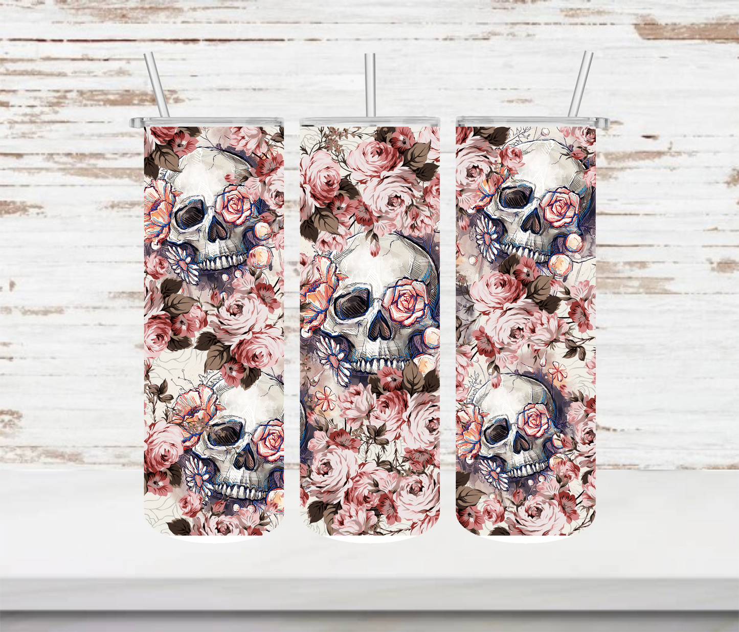 Floral Skulls Tumbler - Head Of Walker Farm LLC