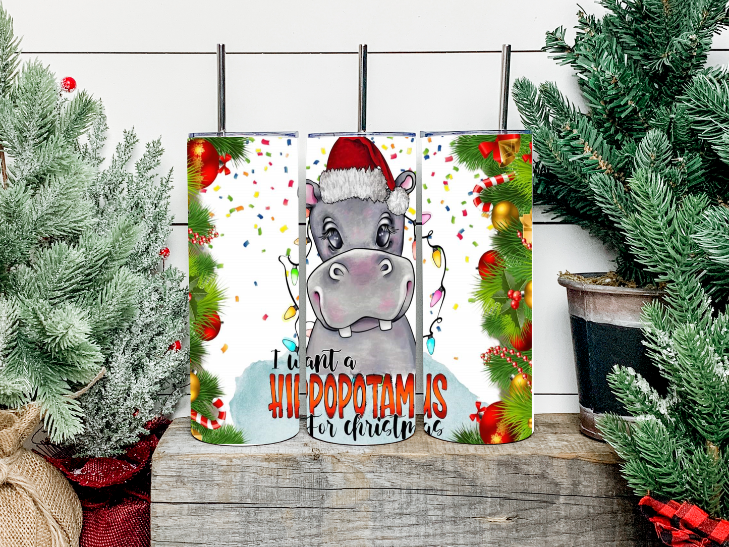 Hippo For Christmas Tumbler - Head Of Walker Farm LLC