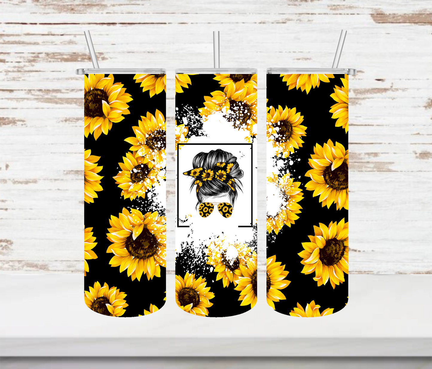 Messy Bun Mom Sunflower Blank Tumbler - Head Of Walker Farm LLC