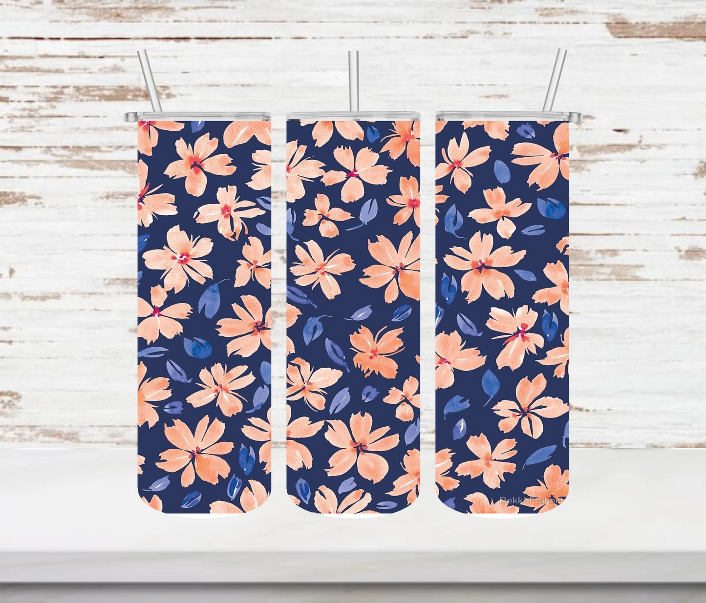Orange Floral Tumbler - Head Of Walker Farm LLC