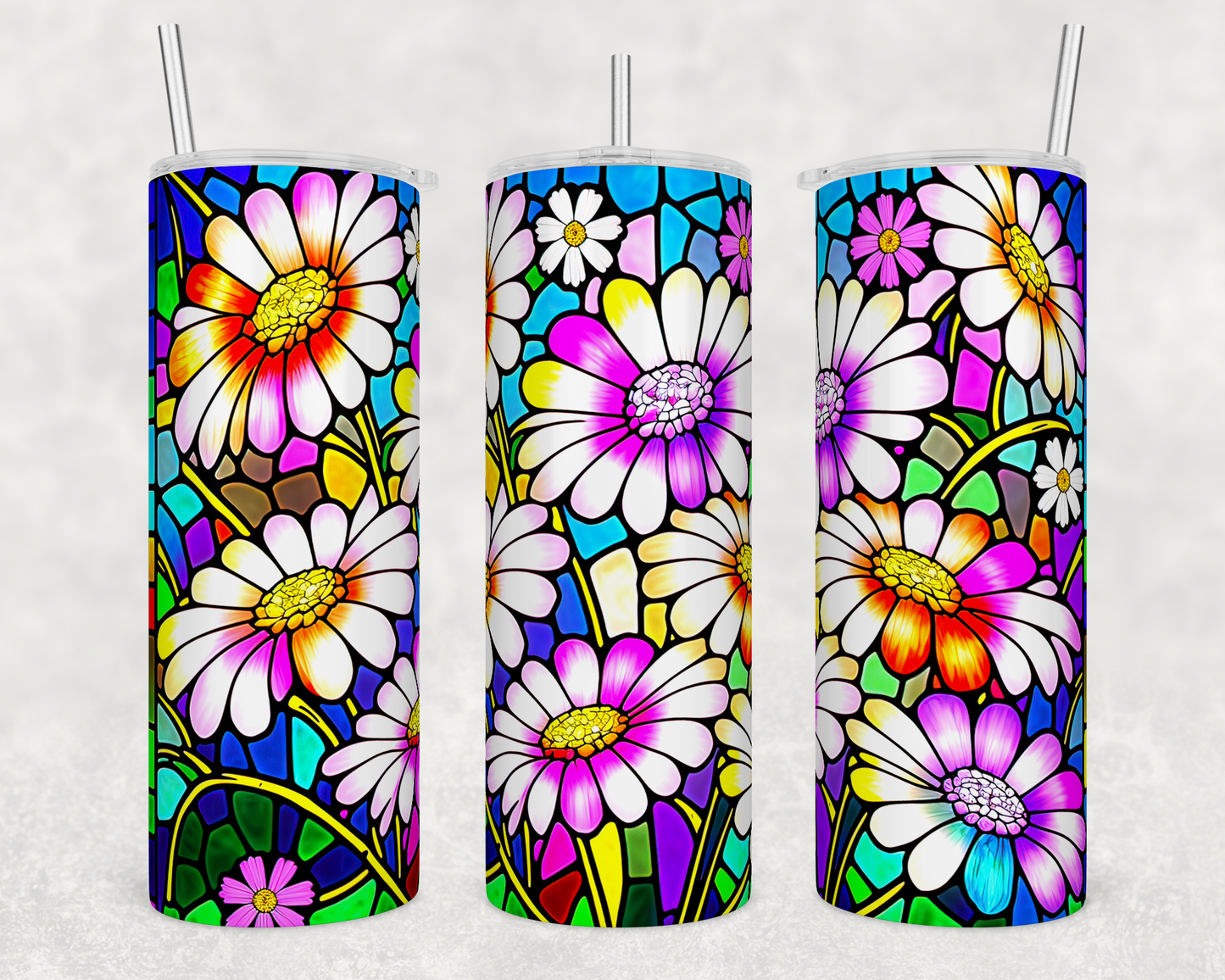 Stained Glass Daisies Tumbler - Head Of Walker Farm LLC