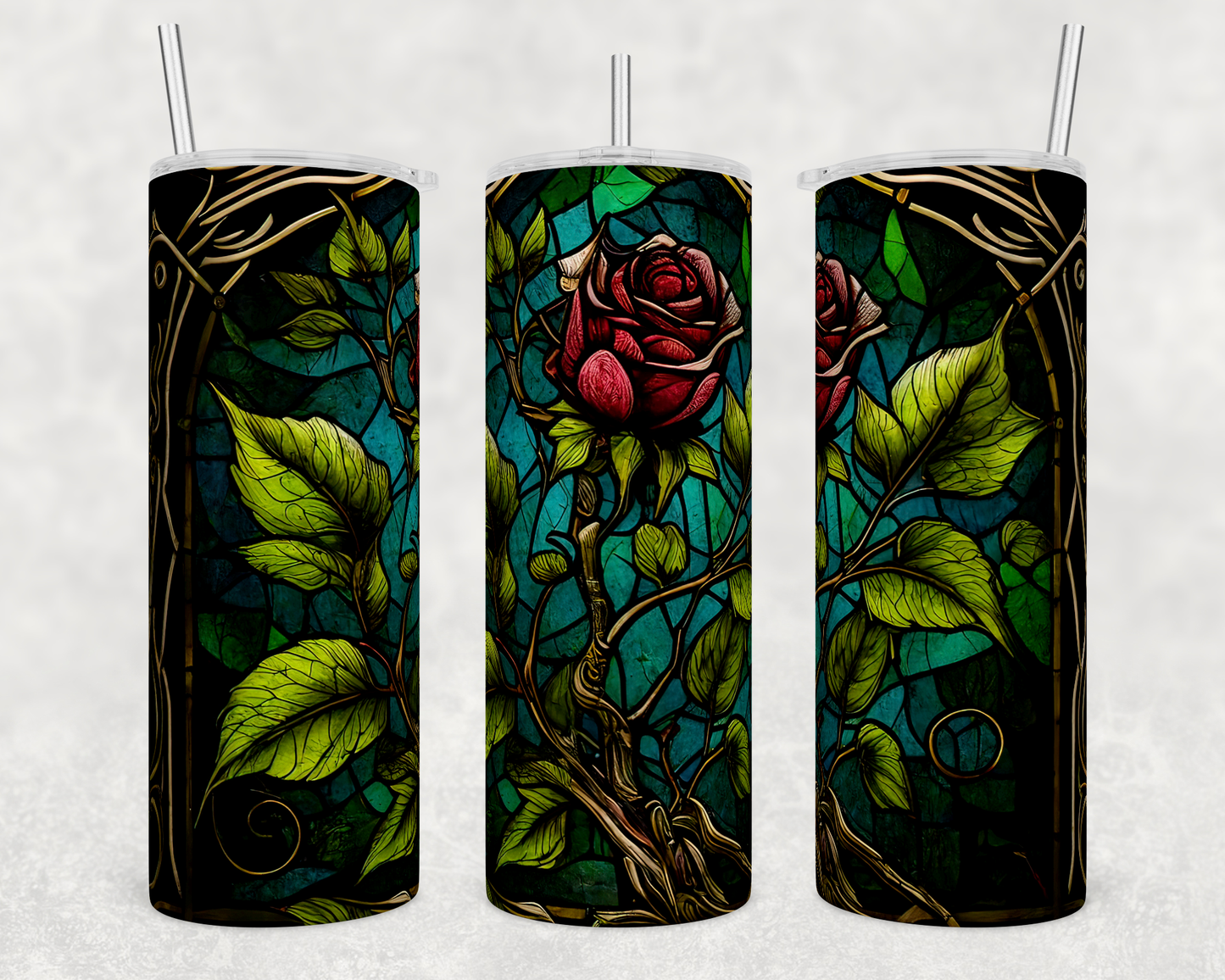 Stained Glass Rose Tumbler - Head Of Walker Farm LLC