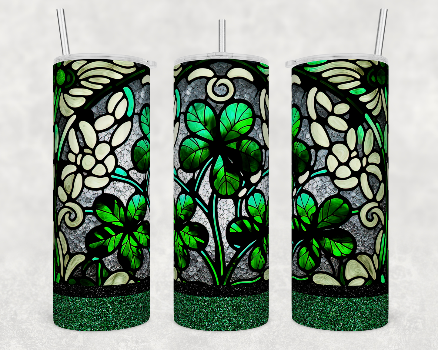 Stained Glass Shamrocks Tumbler - Head Of Walker Farm LLC