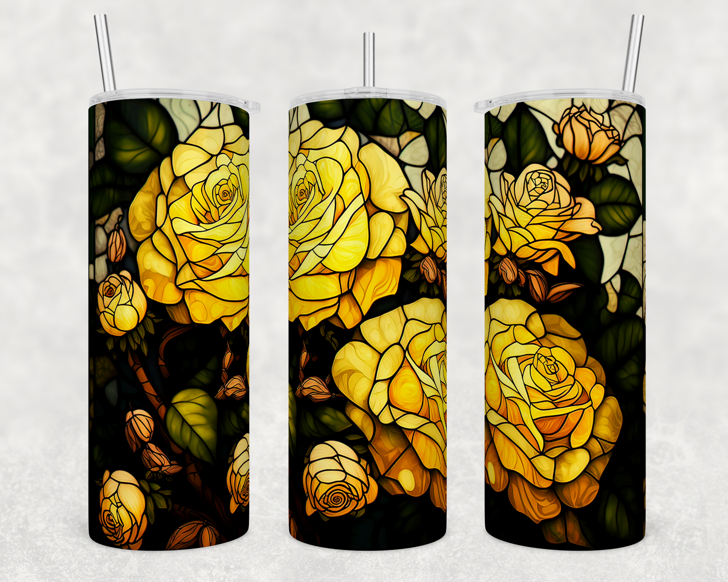 Stained Glass Yellow Rose Tumbler - Head Of Walker Farm LLC