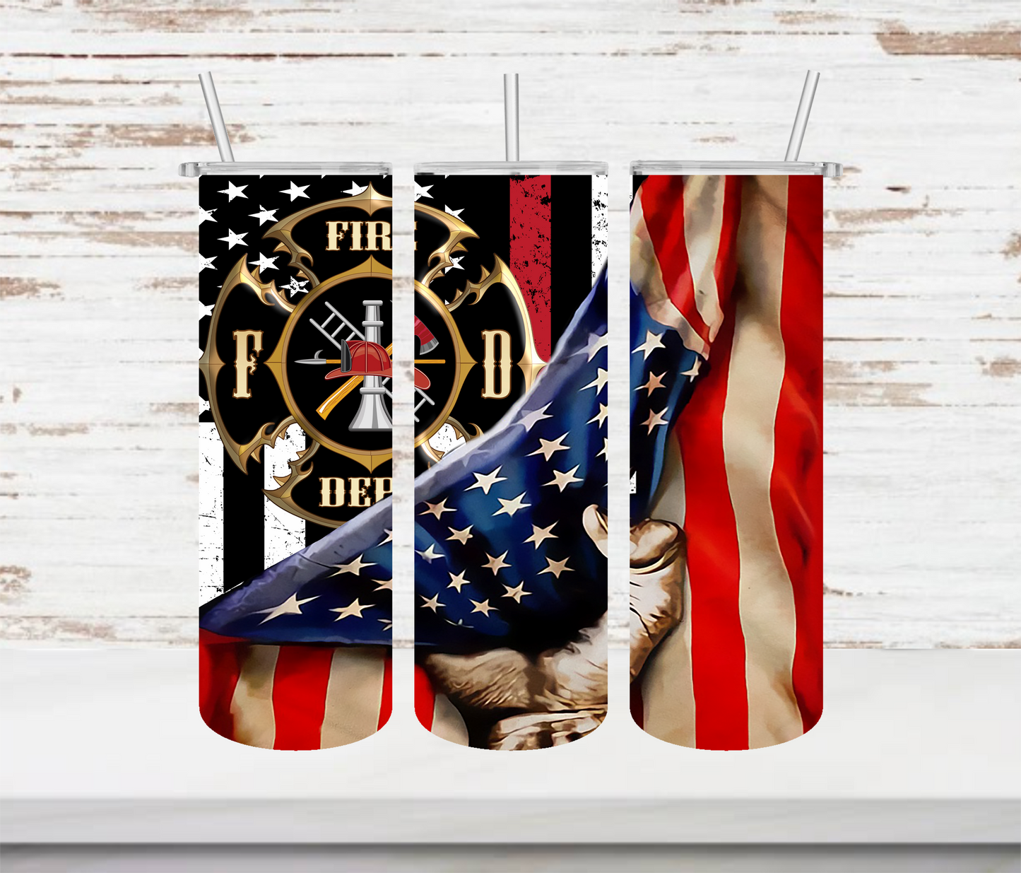 Red Line Behind The American Flag Tumbler