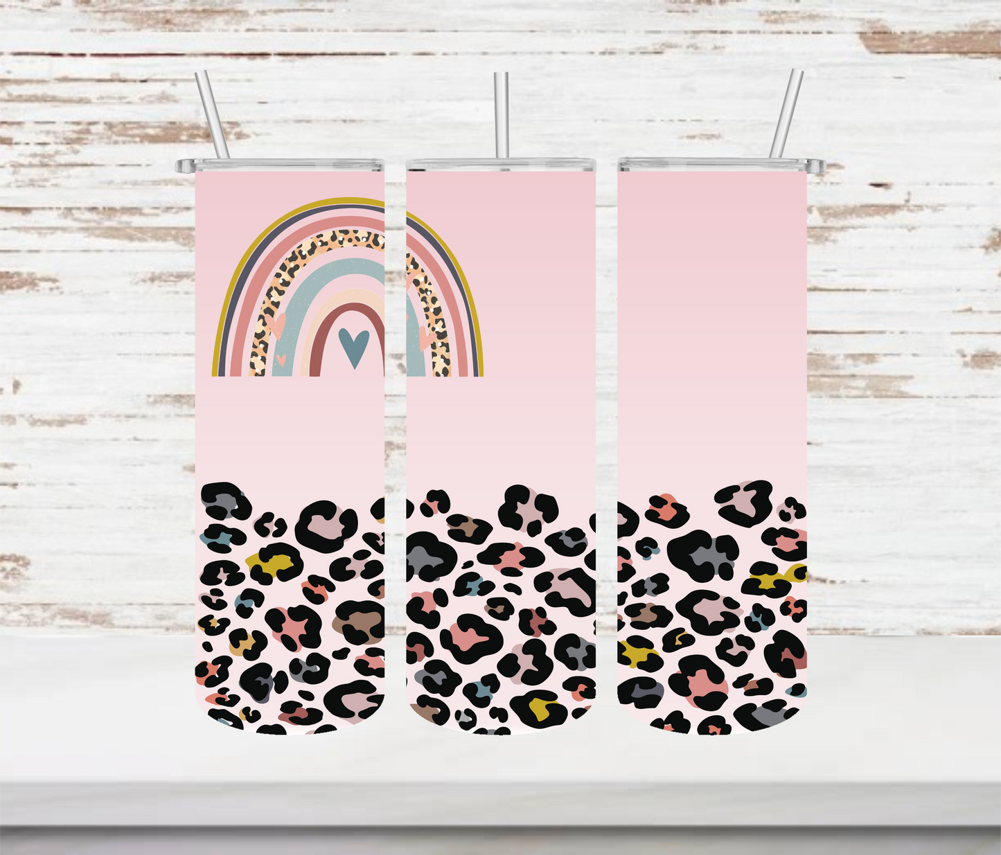 Boho Rainbow & Leopard Tumbler