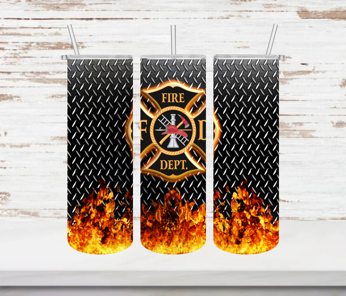 Maltese Cross Over Diamond Plate Tumbler