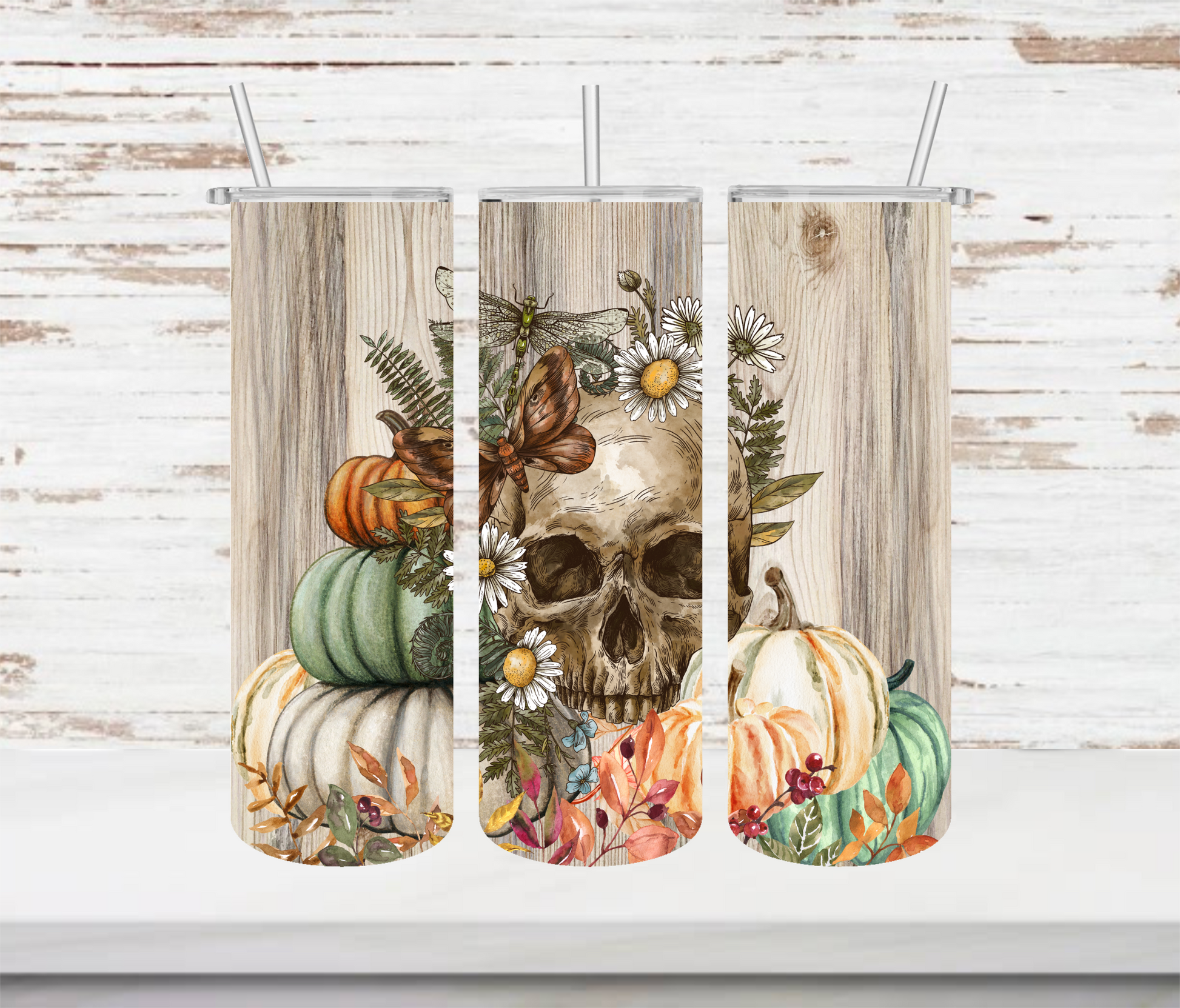 Fall Skull With Pumpkins Tumbler - Head Of Walker Farm LLC