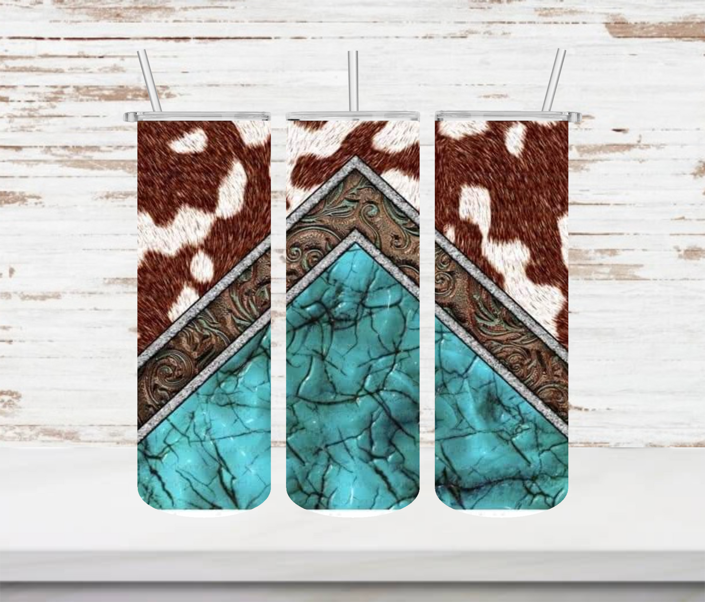 Turquoise Cow Print Tumbler